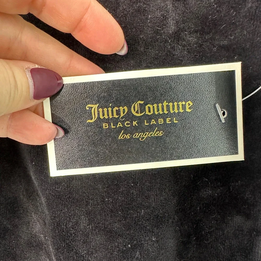 Juicy Couture Black Label Velour Long Sleeve Collar Shirt Medium Black Y2K Style